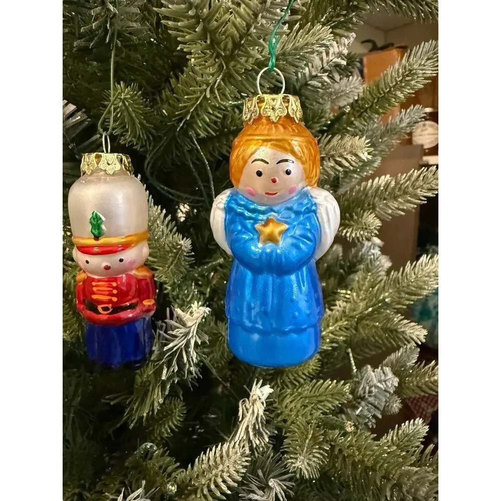 Vtg Silvestri Set Of 4‎ Glass Christmas Ornament Santa Snowman Angel Nutcracker